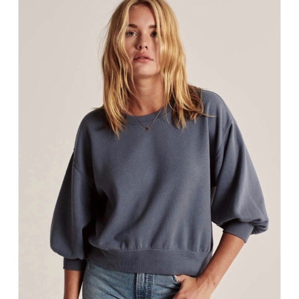 Abercrombie & Fitch Women's Blue Soft A&F Long Sleeve Pullover Sweatshirt Medium